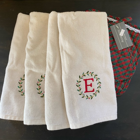 Kitchen Embroidered Monogram E Christmas Dish Towels Vintage Jcpenny